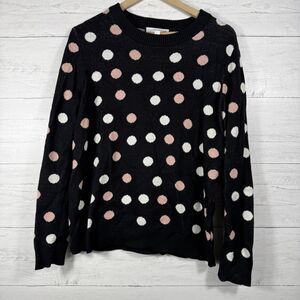 Popsugar Womens Size Large Black Polka Dot Crewneck Sweater